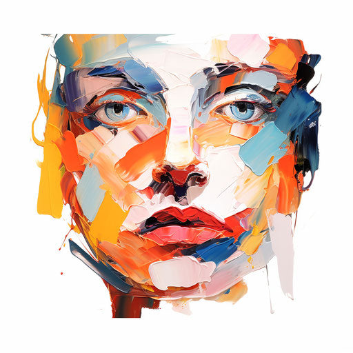 Cartoon face png in the style of Impressionistic Art, on white background