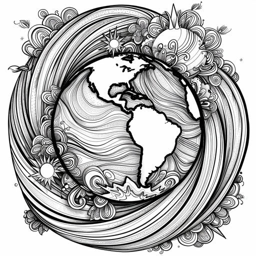 Detailed illustration of Earth surrounded by intricate patterns