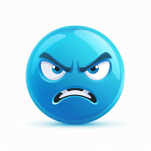 Icon of angry blue smiley face with white background