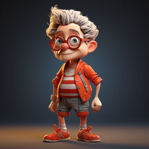 Cartoon character in glasses and shorts