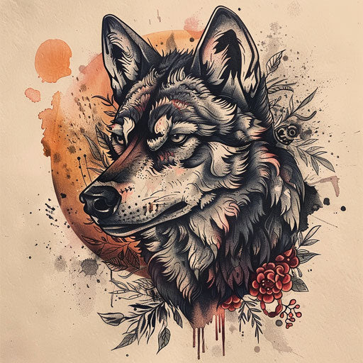 Vintage tattoo sketch of a wolf with a retro touch