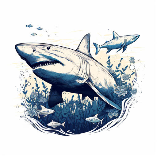 shark and whale on white background vector illustration