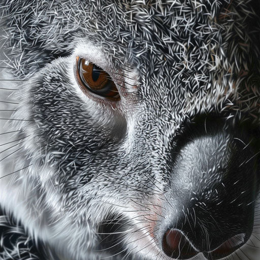 Detailed close-up of a koala with fur texture and expressive eyes