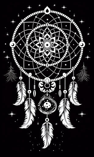 Native Indian Dream Catcher Symbol in Black and White