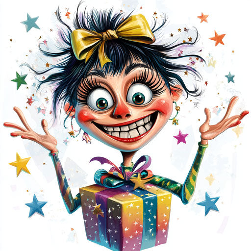 Humorous caricature of a gift with human characteristics