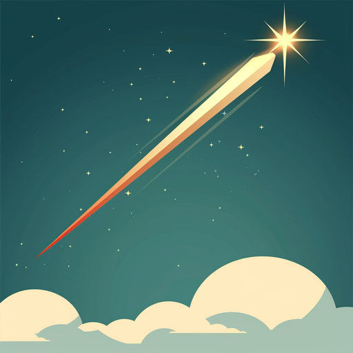 Shooting star clipart in photo realistic style with flat background