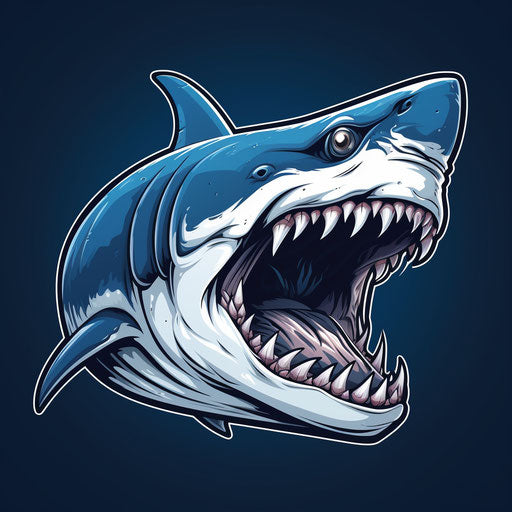 Blue shark logo for download, Andreas Rocha style, goblin academia, distinctive noses, tooth wu, d&d, gigantic scale, manticore