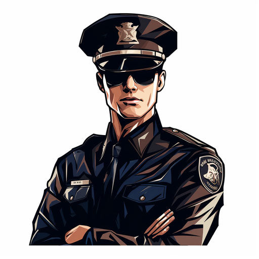 Police officer clipart in the style of Chiaroscuro Art, on a white background
