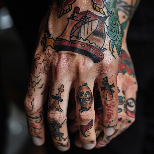 Sailor motifs on ring finger tattoos
