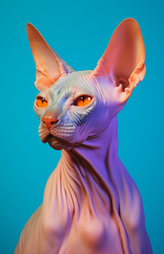 Male cat on orange background, light beige and dark azure style, playful and morose, smooth and polished, light silver and light purple, Frenchy, bronzino 11:17