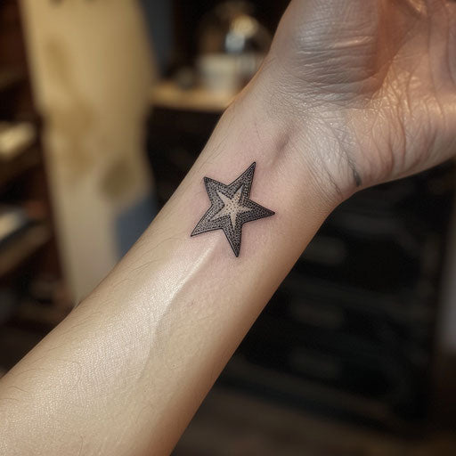 Small wrist tattoos of a star, Steve McNiven style