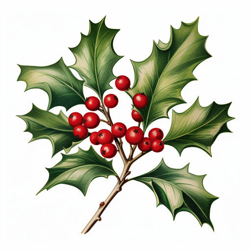 Holly illustration in the style of Chiaroscuro Art, on white background