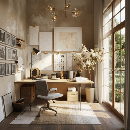 Artistic home office space with sleek desk and plenty of natural light
