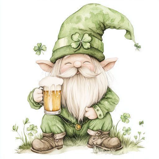 St. Patrick's Day dwarf drinking beer with clovers