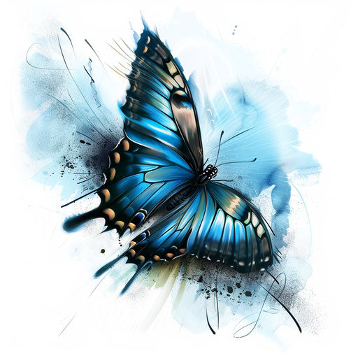 Dynamic blue butterfly in flight tattoo sketch