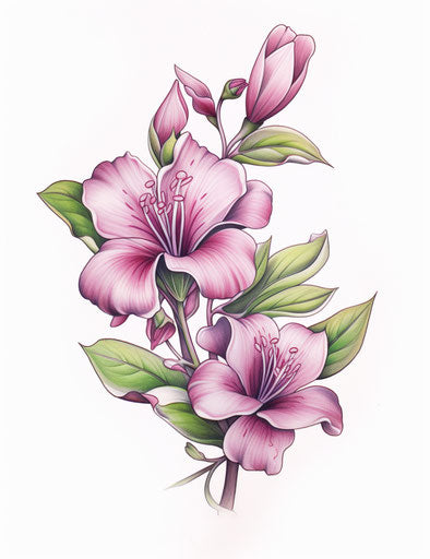 Traditional pink flower tattoo, limited technique, light grey