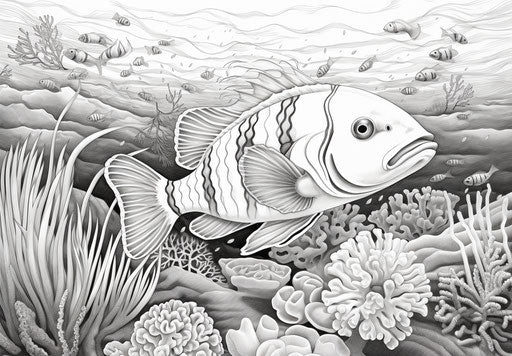 Fish in coloring page, mesmerizing colorscape style