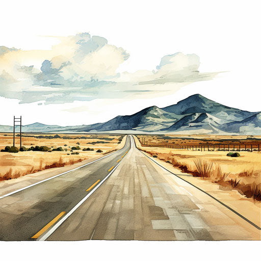 Highway in oil painting style on white background