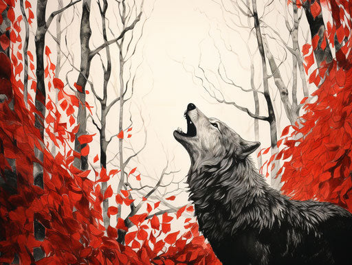 Black and white wolf howling in the woods, coloring book