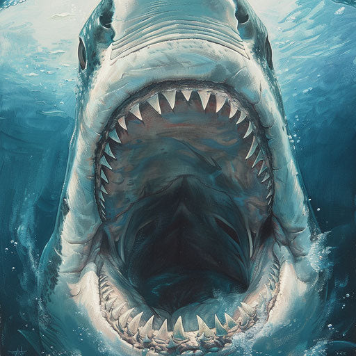 Dynamic view inside a shark's mouth