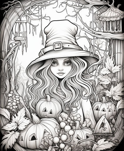 Adult coloring pages Halloween, a little witching