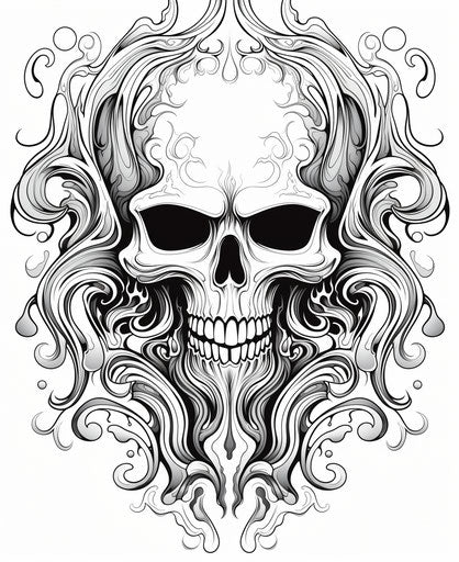 Eerie black and white skull with wavy pattern
