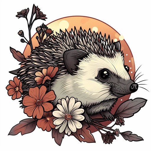 Stylish tattoo sketch of a hedgehog in a flat clipart style