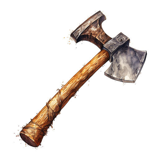 Axe clipart in the style of oil painting, on white background
