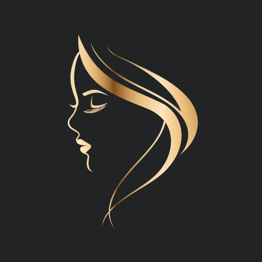 Boutique logo in gold and white with a sleek background