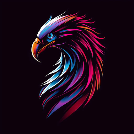 Dynamic eagle logo with vibrant lines on black background