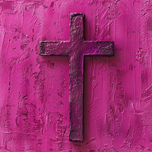 Realistic clip art cross on bright magenta background