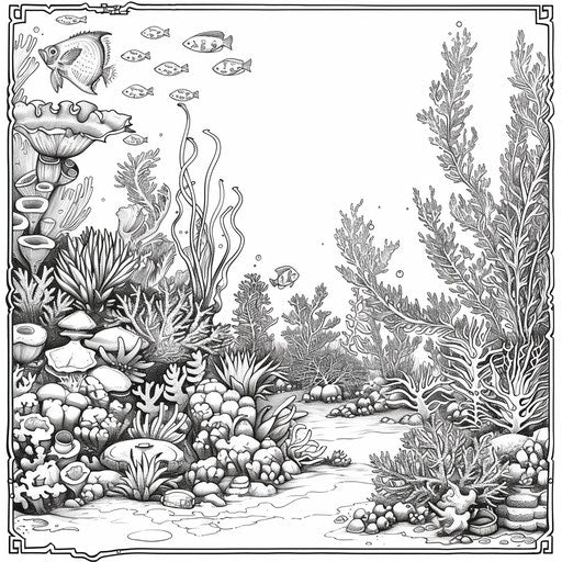 Lush coral reef forest coloring page