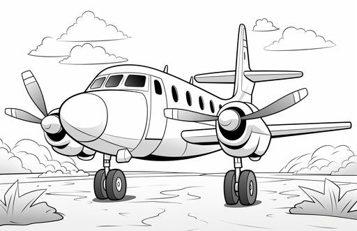 Airplane coloring page, in the style of Walt Disney, strong facial expression