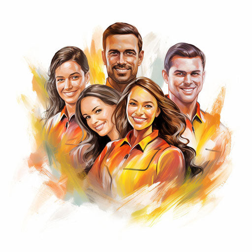Team clipart in Oil painting style, on a white background