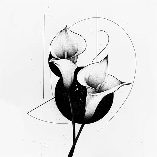 Minimalist black and white calla lily tattoo sketch
