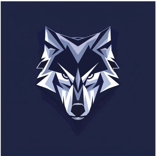 Modern mascot logo with geometric wolf on navy blue background
