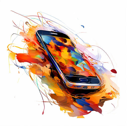Mobile phone clipart in the style of Impressionistic Art, on white background