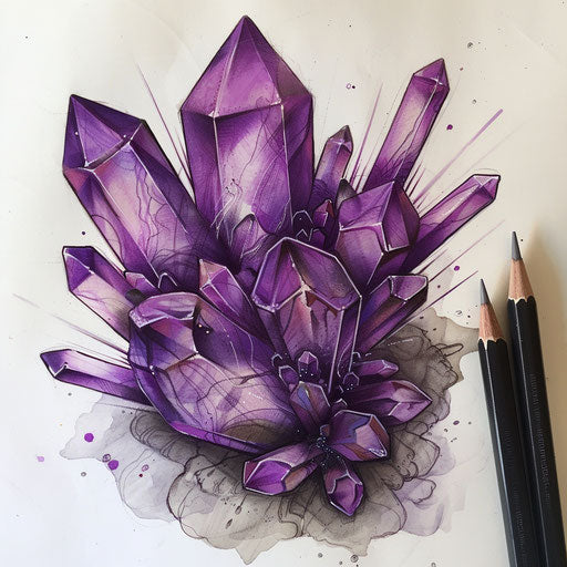 Bold flat tattoo sketch of an amethyst cluster