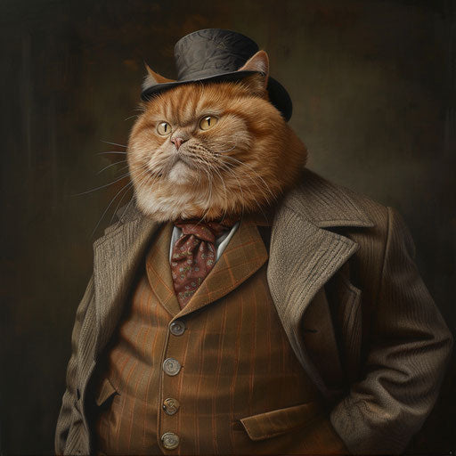 Overweight cat in man clothes