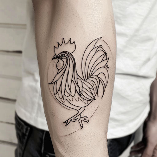 Minimalist line art rooster tattoo in black on white