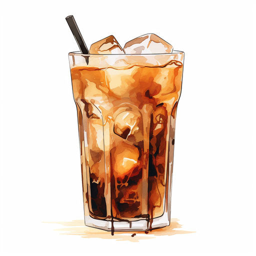 Iced coffee clipart in the style of Impressionistic Art