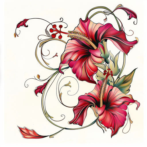 Art nouveau style hibiscus tattoo design
