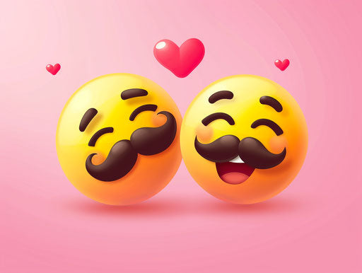 Cute smiley face with mustache and happy emoji in love