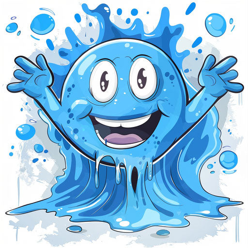 Cartoon smiley face with water splash and hands in blue and white glaze