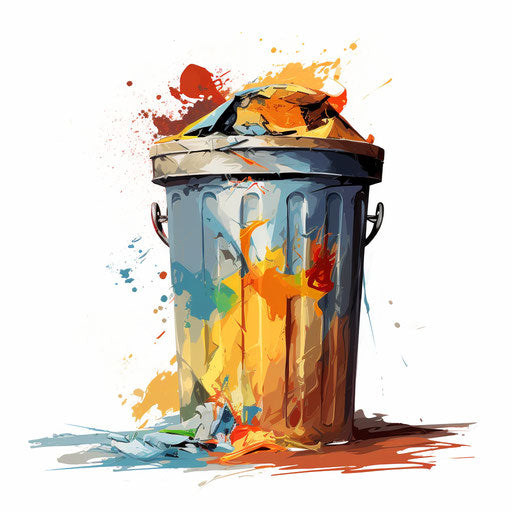 Trash can illustration in the style of Impressionistic Art, on white background