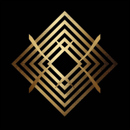 Brand logo with geometric patterns and elegant lines, in black and gold