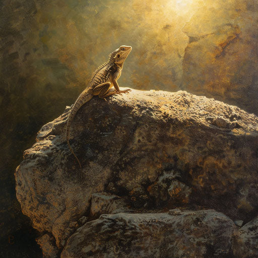 Lizard sunbathing on a sunlit rock