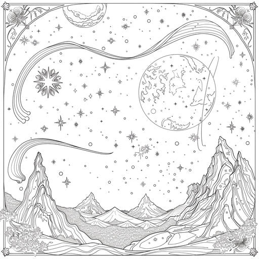 Mystical celestial scene with constellations, Jen Bartel style