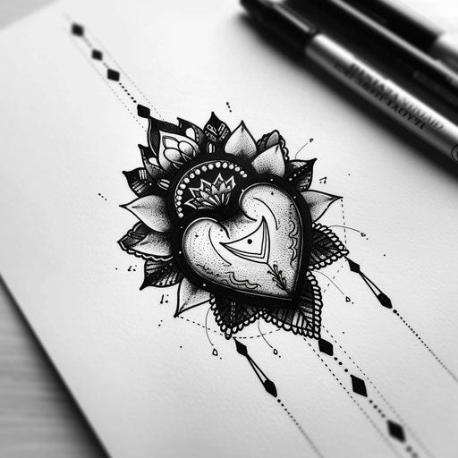 Black heart with intricate mandala pattern