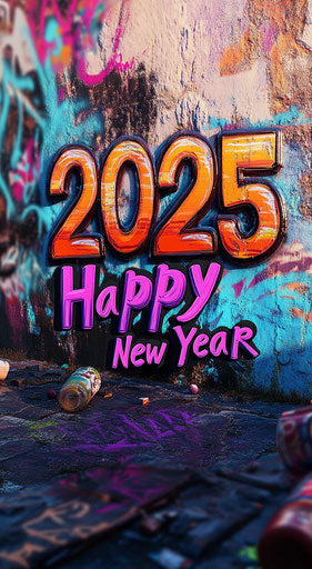2025 and Happy New Year in colorful graffiti style